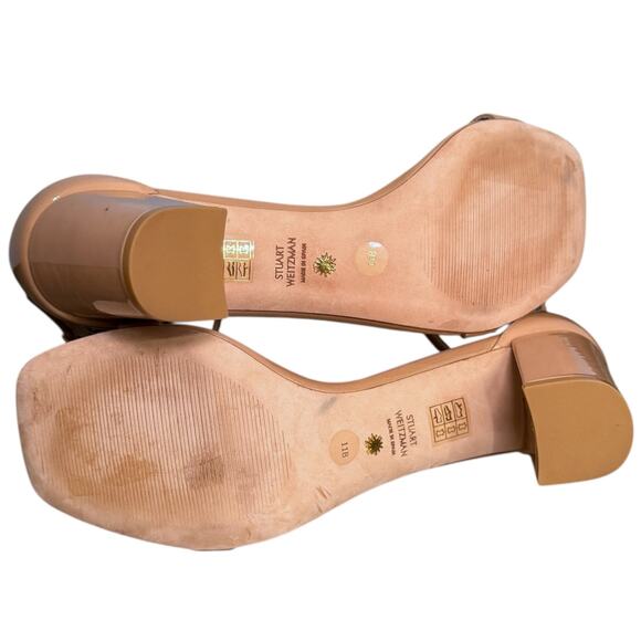 Stuart Weitzman Size 11B Ankle Strap Block Heel Sandal Nude Pink Patent Leather - Picture 11 of 12